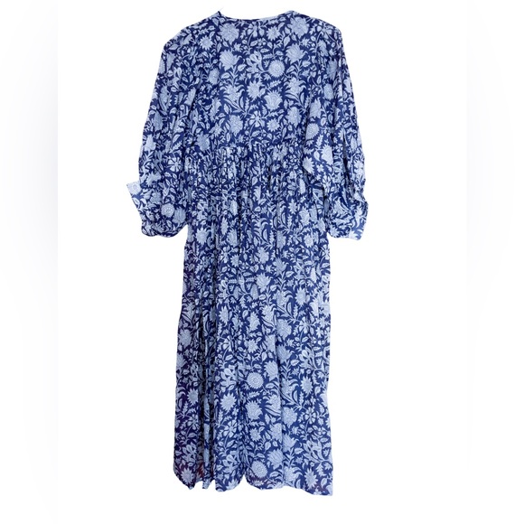 Daughters of India Kyra Dress Blue Iris L Hand Block Printed Sold Out - Picture 4 of 9